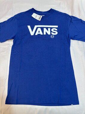 NWT Vans Classic Logo T-Shirt Men’s Small Royal Blue White 100% Cotton